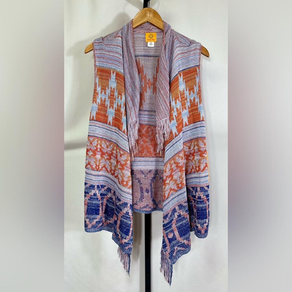 NWT Ruby Rd. Multicolor Open Front Fringe Vest- Size XL - Picture 7 of 8